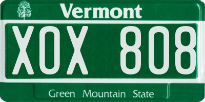 VT license plate XOX808