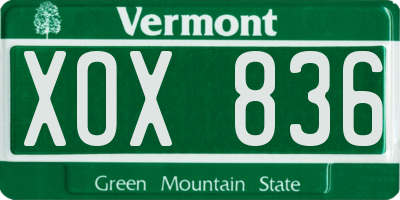 VT license plate XOX836