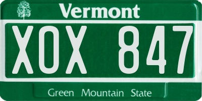 VT license plate XOX847