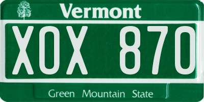 VT license plate XOX870