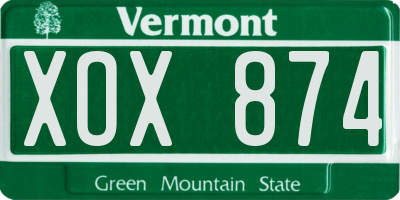 VT license plate XOX874