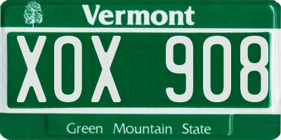 VT license plate XOX908