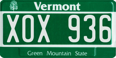 VT license plate XOX936