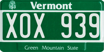 VT license plate XOX939