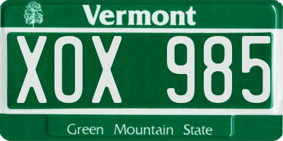 VT license plate XOX985