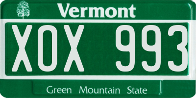 VT license plate XOX993