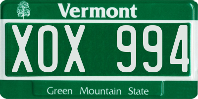 VT license plate XOX994