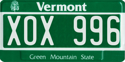VT license plate XOX996