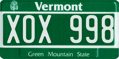 VT license plate XOX998