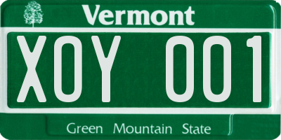 VT license plate XOY001