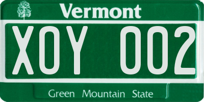 VT license plate XOY002
