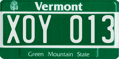VT license plate XOY013