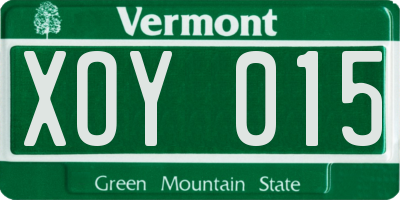 VT license plate XOY015