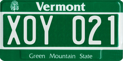 VT license plate XOY021