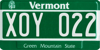 VT license plate XOY022