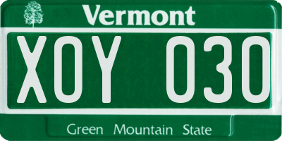 VT license plate XOY030