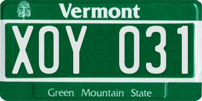 VT license plate XOY031