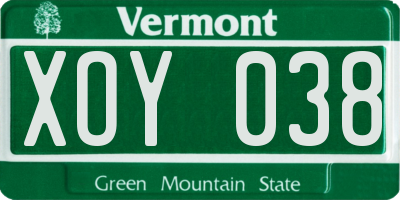 VT license plate XOY038