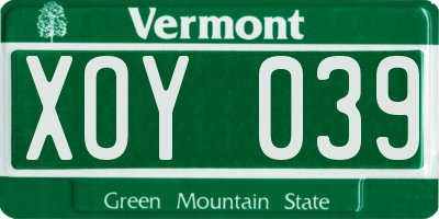VT license plate XOY039