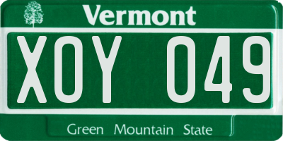 VT license plate XOY049