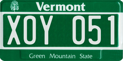 VT license plate XOY051