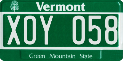 VT license plate XOY058