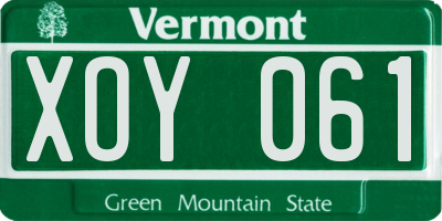 VT license plate XOY061