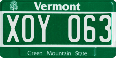VT license plate XOY063