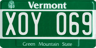 VT license plate XOY069