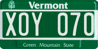VT license plate XOY070