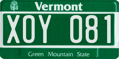 VT license plate XOY081