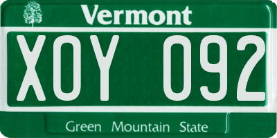 VT license plate XOY092