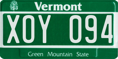 VT license plate XOY094