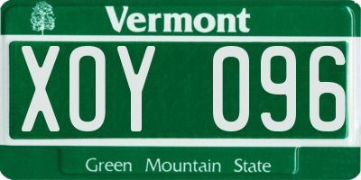 VT license plate XOY096