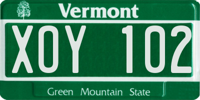VT license plate XOY102