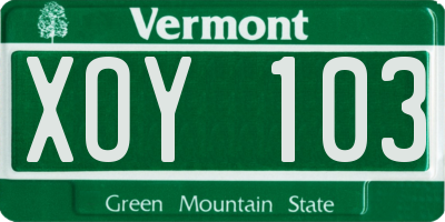 VT license plate XOY103