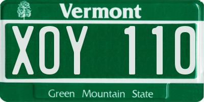 VT license plate XOY110