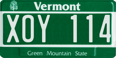 VT license plate XOY114