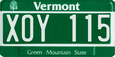 VT license plate XOY115