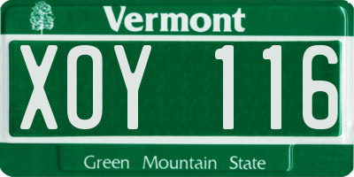 VT license plate XOY116