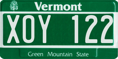 VT license plate XOY122