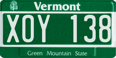 VT license plate XOY138