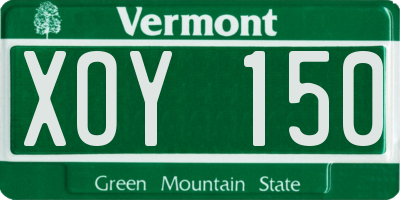 VT license plate XOY150