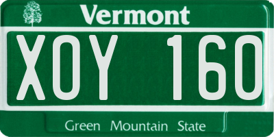 VT license plate XOY160