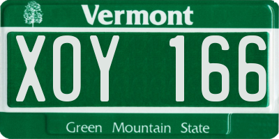 VT license plate XOY166