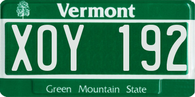 VT license plate XOY192