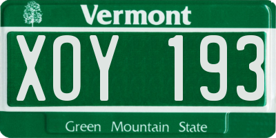 VT license plate XOY193
