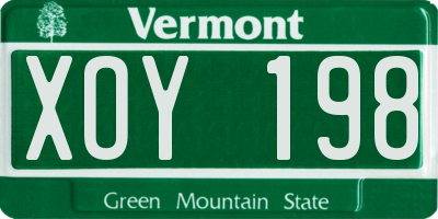 VT license plate XOY198
