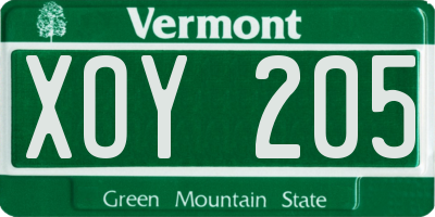 VT license plate XOY205