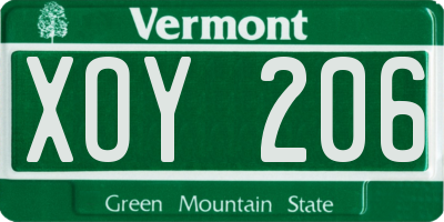VT license plate XOY206